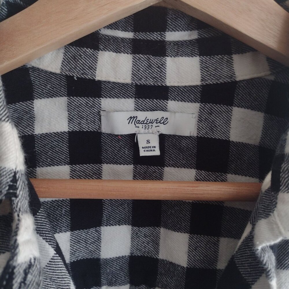 Madewell Checkered Flannel Shirt S Black White Check Cotton L/S Top - Picture 2 of 7
